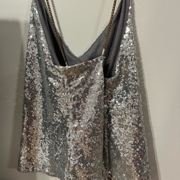 Silver sparkly top with gold straps - Picture 2 of 3